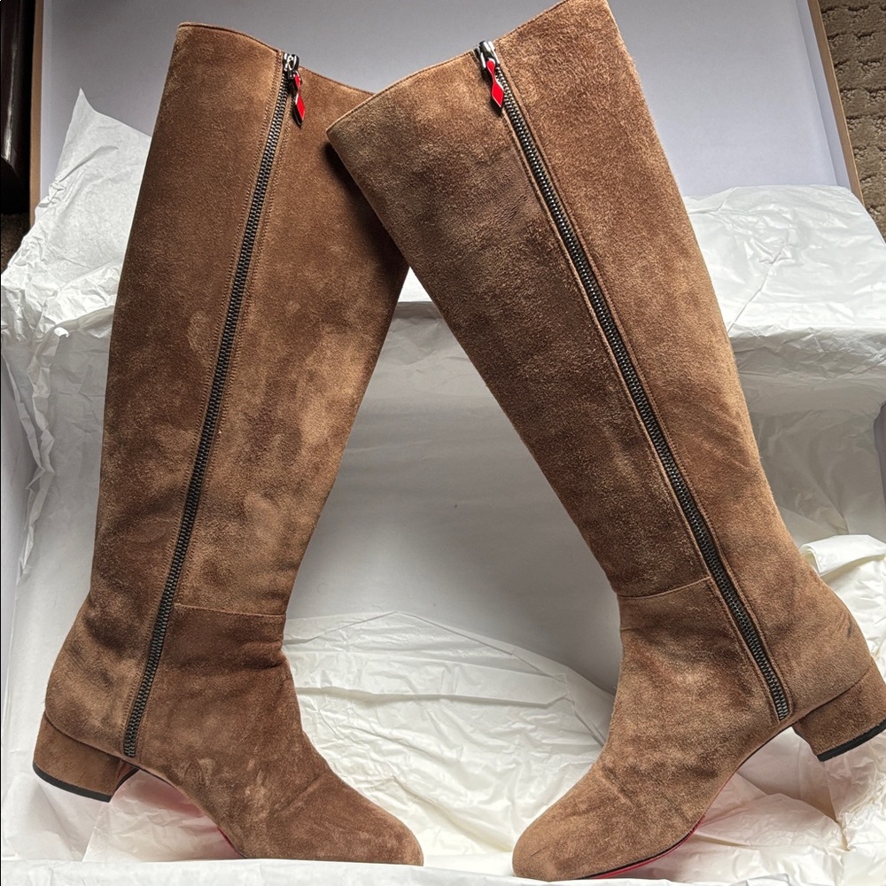 Christian Louboutin Tan Suede Tall Boots